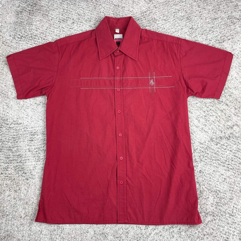 Mambo Shirt Mens Large Embroidered Red Tiki Button Down Dagger Collar Logo Surf